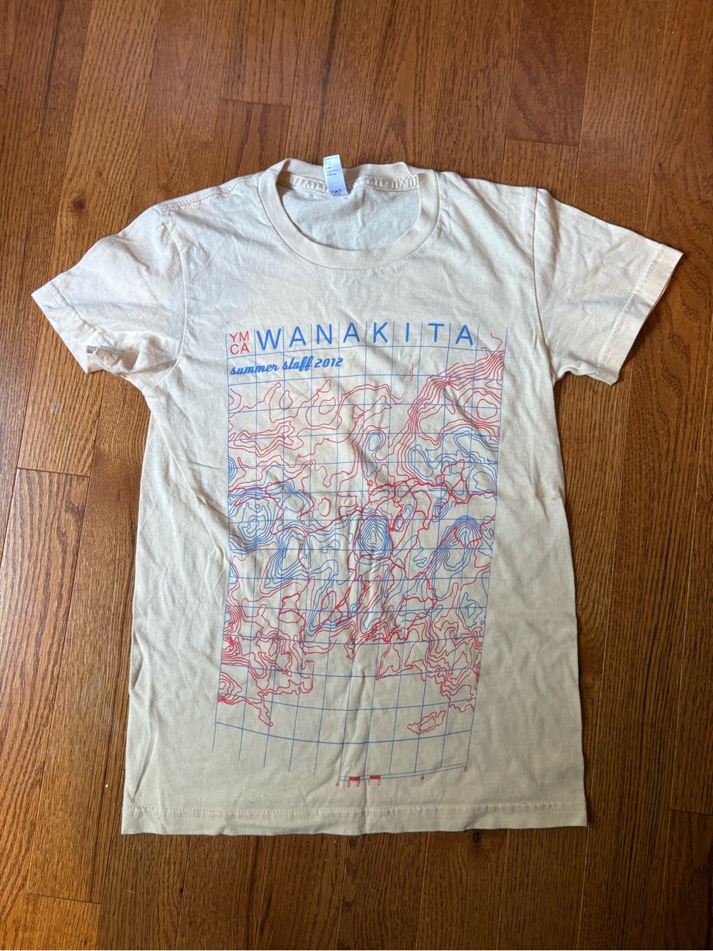 American Apparel Cream WANAKITA Topographic Graphic Tee